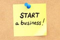 Start a business! Text on a sticky note pinned to a corkboard. 3 Royalty Free Stock Photo
