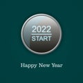 2022. Start. Button on a dark green background. Concept for the start of the New Year 2022. 3D illustration. Holidays Royalty Free Stock Photo