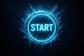 Start Button Glowing in Blue Light With Icy Texture in a Dark Background Royalty Free Stock Photo