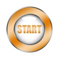 Start button icon. Orange beginning symbol. Metallic circular surface. Vector action element. Royalty Free Stock Photo