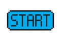 Start button icon. Pixel art label. Blue retro rectangle. Vector gaming shape. Royalty Free Stock Photo