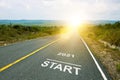 2021 Start, concept photo of asphalt road. Motivational inscription on the road going forward. The beginning of a new path. A Royalty Free Stock Photo