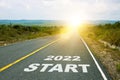 2022 Start, concept photo of asphalt road. Motivational inscription on the road going forward. The beginning of a new path. A Royalty Free Stock Photo