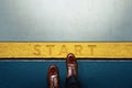 Start Concept. Top View of Businessman Steps into Start Line. Moving Forward. Business Challenge Royalty Free Stock Photo