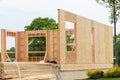 start of construction of a plywood house new home work real Royalty Free Stock Photo