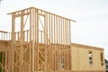 start of construction of a plywood house new wall material Royalty Free Stock Photo