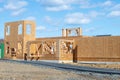 start of construction of plywood house real new wall Royalty Free Stock Photo