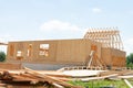 start of construction of plywood house real new wall wood Royalty Free Stock Photo