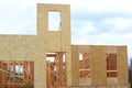 start of construction of plywood house real new wall wood Royalty Free Stock Photo