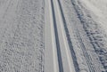 Start of the cross country skiing route. The tracks are prepared by a snowmobile with special attachments for pushing the track in