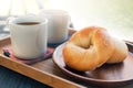 Start the Day by Fresh Homemade Bagel Bread and Hot Coffee in th