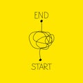 Start and end symbol. Beginning and finish concept with tangled line