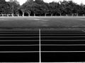 Start and Finish point of a race track in a stadium(Black and white photo) Royalty Free Stock Photo