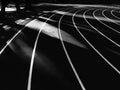 Start and Finish point of a race track in a stadium(Black and white photo) Royalty Free Stock Photo