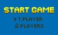 Start Game One or Two Players Option Pixel Design