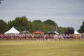 Athletes running at start of the Girls 5k CC Blue race at the Great American Cross Country Festival in Cary, NC, October 5, 2019