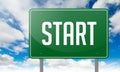 Start on Green Highway Signpost. Royalty Free Stock Photo