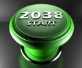 2038 START green push button on black background - 3D rendering illustration