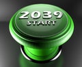 2039 START green push button on black background - 3D rendering illustration