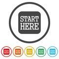 Start here sign icon. Set icons colorful Royalty Free Stock Photo
