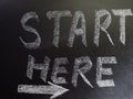 start here word written on chalkboard with arrow Royalty Free Stock Photo