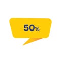 50 Percent - Yellow Speech Bubble. Button, Sign, Label, Icon, Tag, Badge.