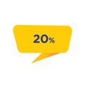 Twenty Percent - Yellow Speech Bubble. Button, Sign, Label, Icon, Tag, Badge. Web Concept.
