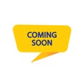 Cooming Soon - Yellow Speech Bubble. Button, Sign, Label, Icon, Tag, Badge. Web Concept.