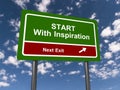 start with inspiration next exit traffic sign on blue sky Royalty Free Stock Photo