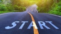 Start line on highway concept for business planning strategies and challenges or career path opportunities and change Royalty Free Stock Photo