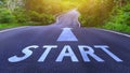 Start line on highway concept for business planning strategies and challenges or career path opportunities and change, road to Royalty Free Stock Photo