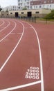 The start of 600m, 1000m, 3000m and 5000m line on a stadium