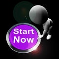 Start now button means commence launch and take action - 3d illustration Royalty Free Stock Photo