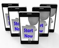 Start Now Phone Shows Begin Or Do Immediately Royalty Free Stock Photo