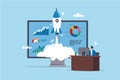 Start online business, website analytics, building internet e-commerce, marketing optimization dashboard chart diagram, smart