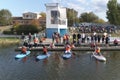 Russia, Saratov region - september,2019 : start the race to stand up paddle. event in the city