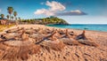 Sunny spring view of empty Jale Baech. Stunning morning scene of Albania, Europe. Royalty Free Stock Photo