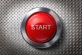 Start red button on metal plate background Royalty Free Stock Photo