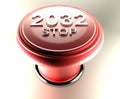 2032 STOP on red emergency push button - 3D rendering illustration Royalty Free Stock Photo