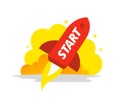 Start red rocket color illustration. The startup metaphor. Starting a business.