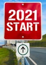 2021 start red sign board.