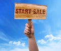 Start sale wooden sign Royalty Free Stock Photo