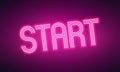 Start Sign glowing neon purple letters 4K