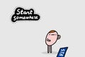 Start somewhere hand drawn vector illustration in cartoon comic style man looking at word