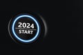 Start Stop Car Engine Button Year 2024 on a Modern Car Dashboard Interior. 3d Rendering