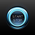 Start stop engine button blue light power on black design concept technology background vector Royalty Free Stock Photo