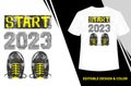 Start 2023 t-shirt design. Minimalist typography t-shirt design. T-shirt vector template. 2023 T-shirt Graphic. Trendy t-shirt