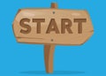 Start text on Wooden sign. Cartoon vector illustration Royalty Free Stock Photo