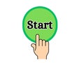Start text written on green round with a hand pressing on it - 1