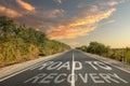 Start to live without alcohol addiction. Phrase ROAD TO RECOVERY on asphalt highway Royalty Free Stock Photo